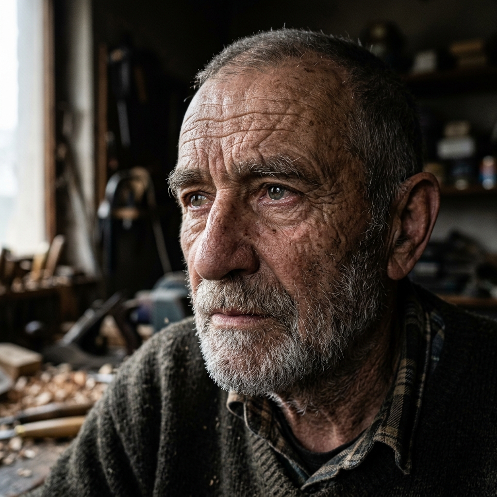 Elderly craftsman close-up portrait